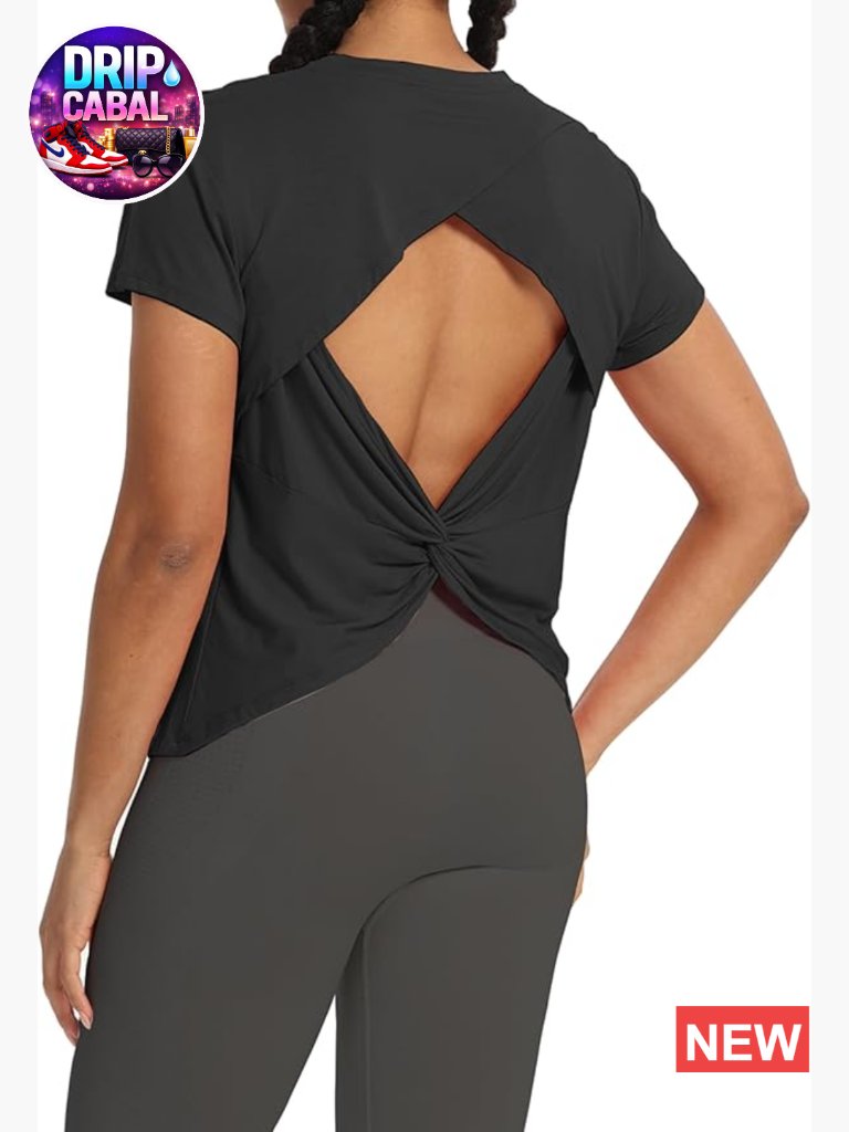 Backless Short Sleeve Yoga Top Athletic Shirt For Women